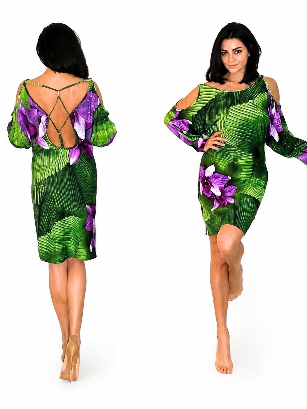 Vintage Runway & Magazine Roberto Cavalli Purple & Green Floral Dress XL - Picture 1 of 10